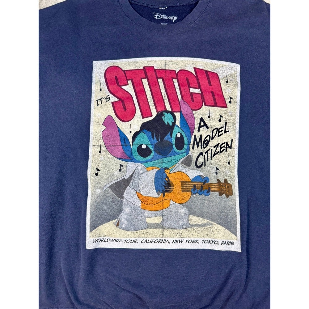 Disney Lilo & Stitch Elvis Model Citizen Graphic Sweatshirt Navy Large RN117508 - Picture 2 of 11